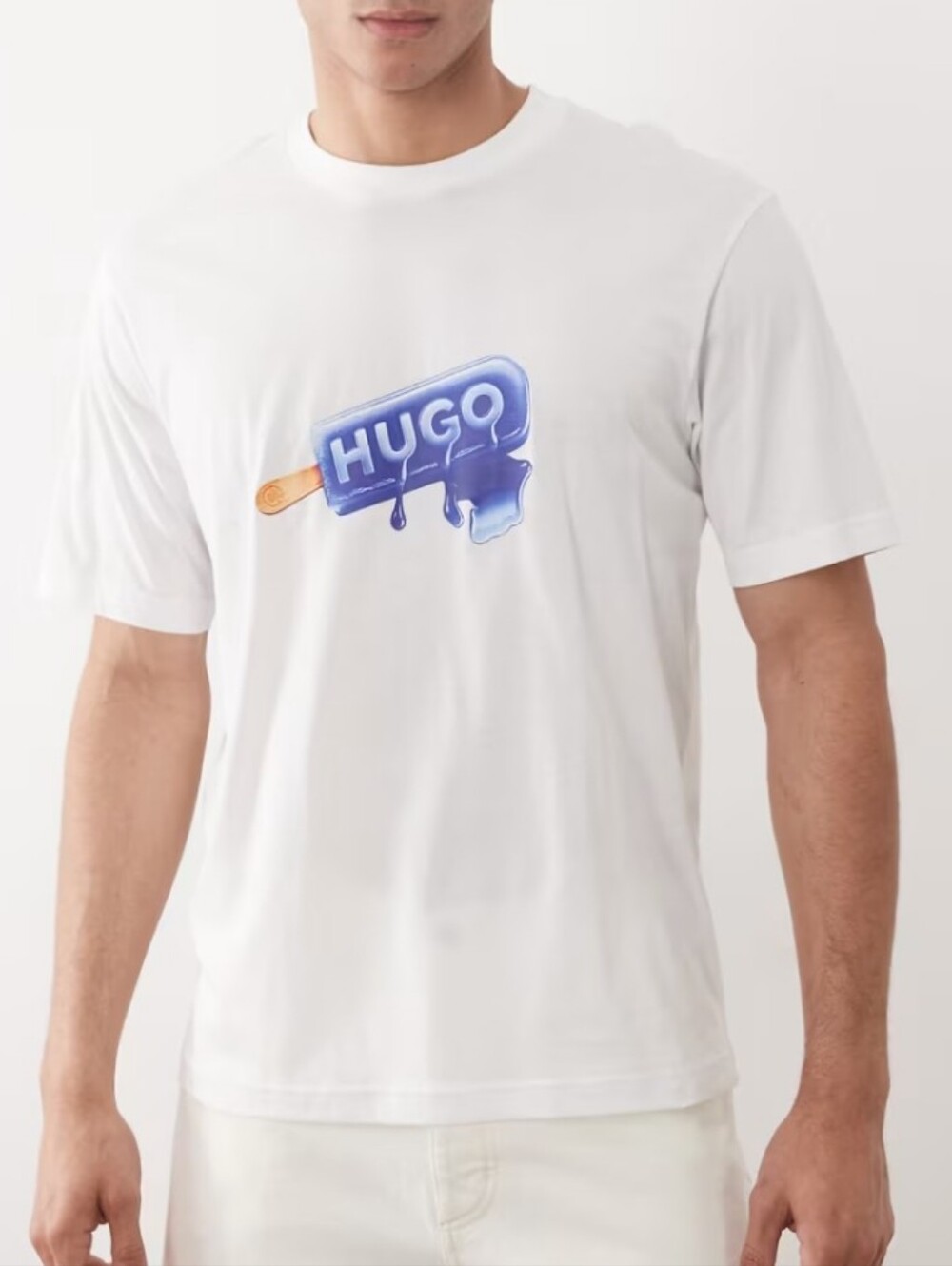 HUGO White Short Sleeve Tee with Blue Popsicle Logo Size Small